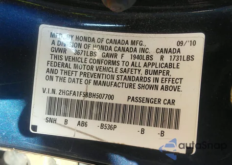 2011 Honda Civic Lx z USA, uszkodzony, nr VIN 2HGFA1F58BH507700